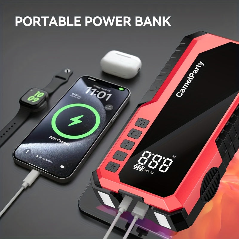 6000A/11000A Peak Jump Starter with Digital Tire Inflator Air Compressor, Multi-Function Car Jump Box Equipped with Smart Anti-Burn Battery Clips & LED Flashlight, Portable Emergency Power Bank for Car, RV, Motorcycle Vehicle Roadside Tools, Giftable