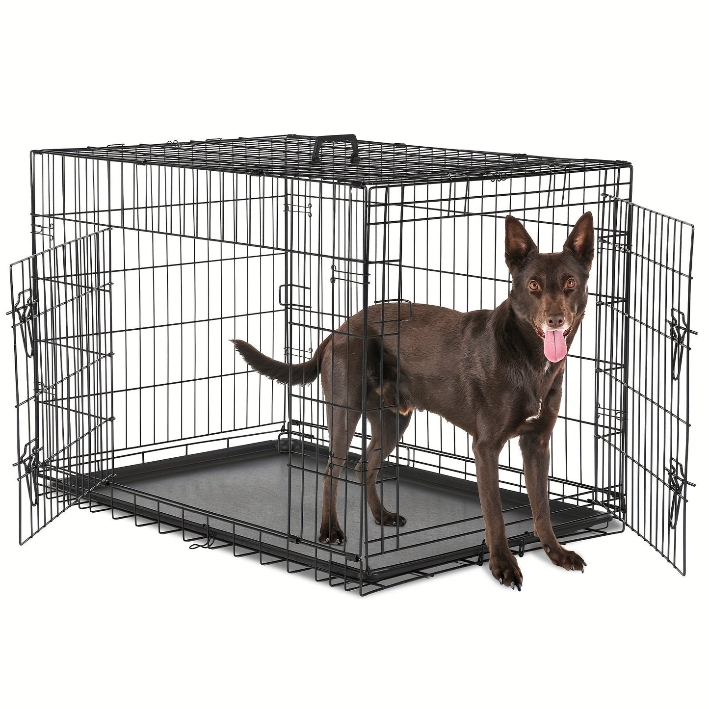 Folding Metal Dog Crate with Divider & Removable Tray – 36 Inch Portable Reinforced Kennel for Indoor & Outdoor Use