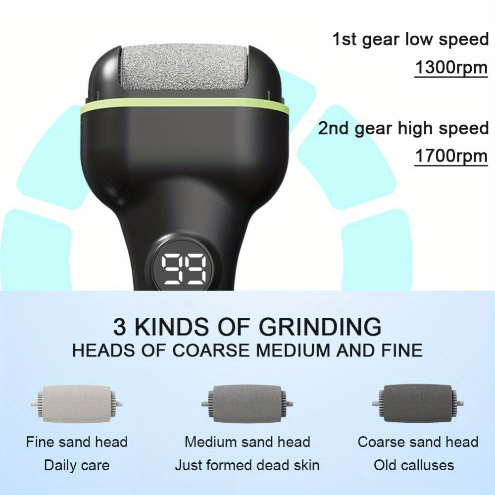 Foot Callus Remover Electric Rechargeable 3 Interchangeable Grinding Heads LCD Display Portable Electronic Foot File Dead Skin Remover Pedicure Tool for Women Men Athletes