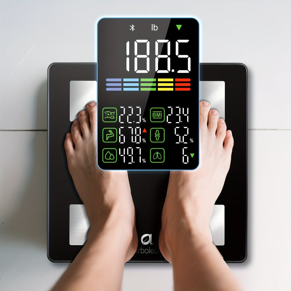 Smart Body Scale 14-in-1 – Body Fat Scale with BMI, Muscle Mass & 14 Health Metrics, Wireless Bluetooth App Sync, Auto Recognition, 500 lb Capacity, HD LED Display for Home & Gym Use