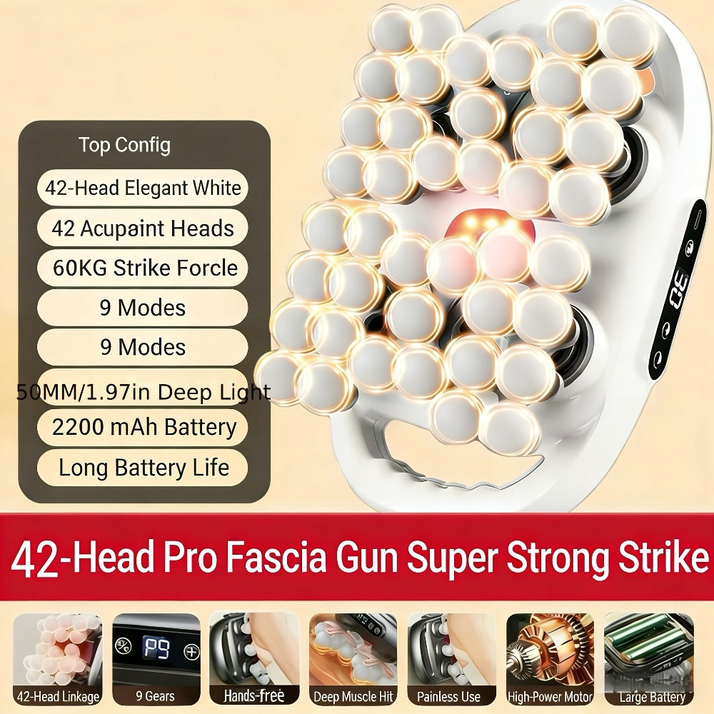 Massage Gun – 42-Head Percussion Fascia Gun with 9 Speed Modes, Deep Tissue Muscle Massager for Back, Neck, Shoulder & Leg Pain Relief, Rechargeable Cordless Handheld Recovery Device for Athletes