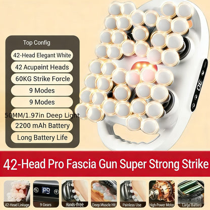Massage Gun – 42-Head Percussion Fascia Gun with 9 Speed Modes, Deep Tissue Muscle Massager for Back, Neck, Shoulder & Leg Pain Relief, Rechargeable Cordless Handheld Recovery Device for Athletes