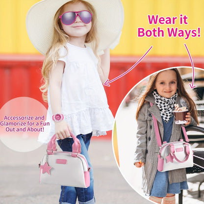 Pink Princess Play Purse Set for Girls – Pretend Makeup Handbag with Phone, Lipstick, Keys & Crossbody Bag, Safe No-Mess Toy, Birthday Christmas Gift for Girls Ages 3+