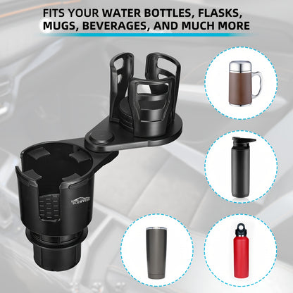 2in 1 Cup Holder Expander for Car Long Arm with 360°Rotation Cup Holder Cell Phone Holder for Car Compatible for All Smartphones Cup Holder Phone Mount