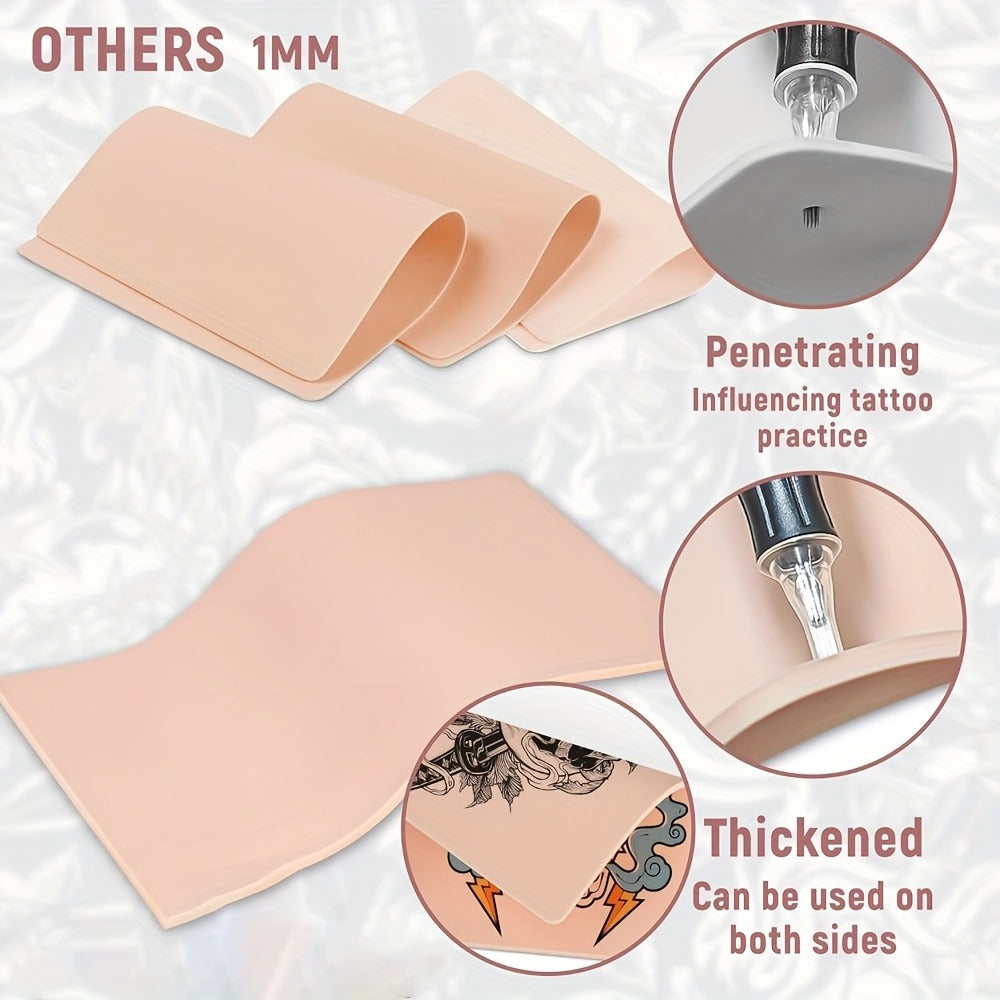 Tattoo Practice Skin Kit – Double-Sided Silicone Training Skin with Transfer Papers for Microneedling, Eyebrow & Lip Tattoo – Soft & Durable Beginner Set (34pcs or 71pcs)