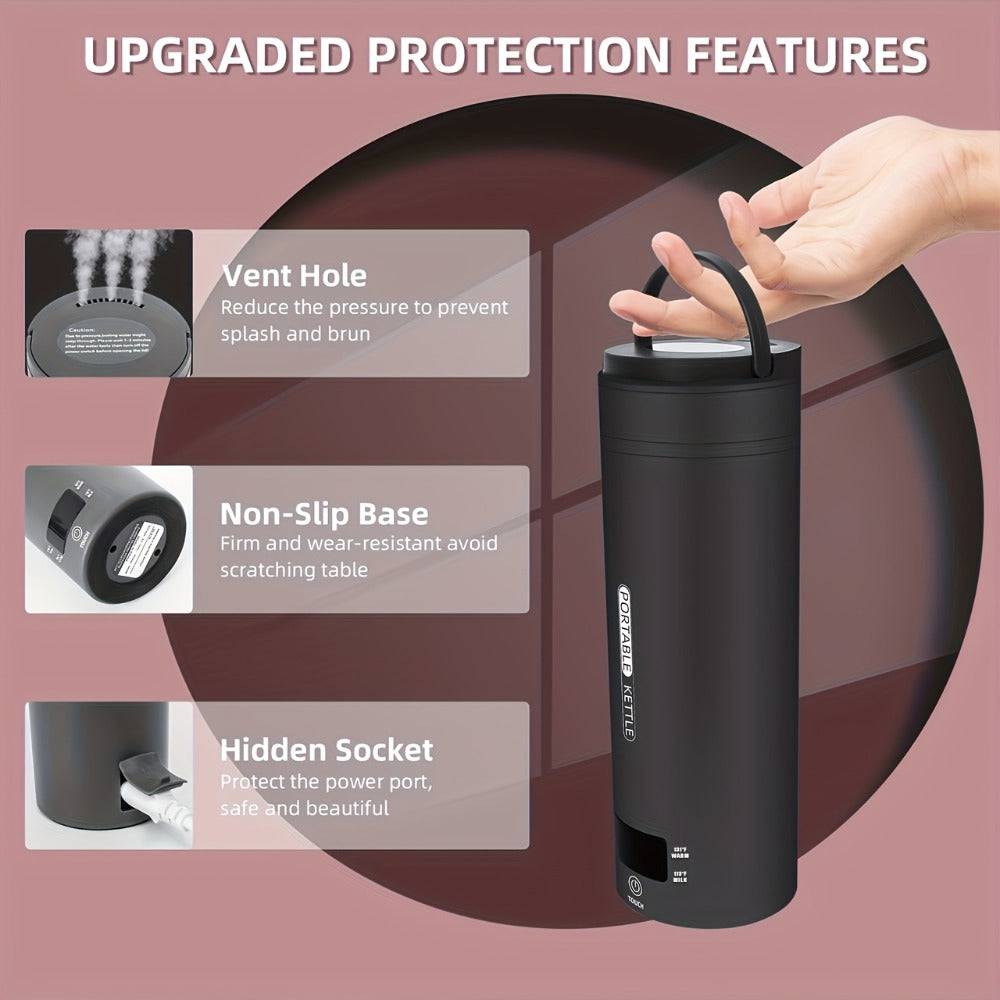 Travel Electric Kettle Mini Portable 304 Stainless Steel 4 Temperature Settings Auto Shut-Off Boil-Dry Protection BPA-Free Water Boiler for Tea Coffee White Black Pink
