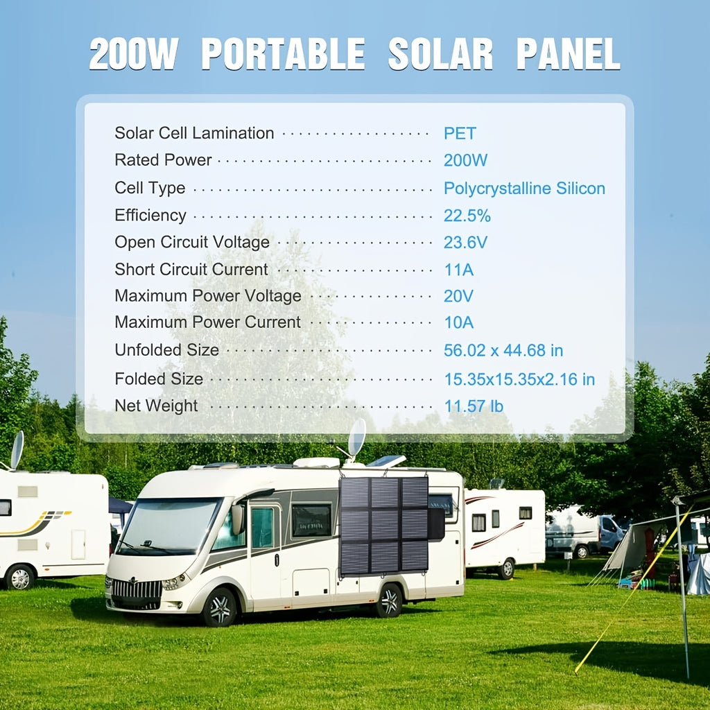 LVYUAN Portable Solar Panel Available in 120W, 200W, 300W, And 400W Options, Featuring a Foldable Design And High-Efficiency Monocrystalline Solar Cells with Up to 22.5% Efficiency, Ideal for Outdoor Activities, Boating, Camping