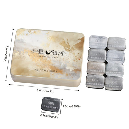 Fairy Powder Nail Art Gel Set 9 Colors Galaxy Milky Way – Nine-Grid Special Effect Shimmer Gel Polish Alcohol Free UV LED Soak Off, Long Lasting Glitter Nail Gel for Salon & DIY Home Women