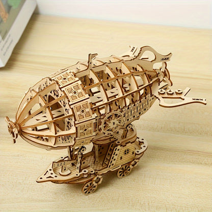 Steampunk Airship Wooden Model Kit – DIY Mechanical Puzzle Building Set for Adults & Teens, Laser-Cut Handcraft Brain Teaser, Unique Birthday Christmas Gift for Men Women