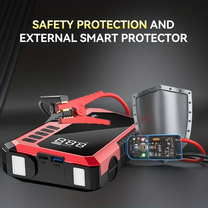 6000A/11000A Peak Jump Starter with Digital Tire Inflator Air Compressor, Multi-Function Car Jump Box Equipped with Smart Anti-Burn Battery Clips & LED Flashlight, Portable Emergency Power Bank for Car, RV, Motorcycle Vehicle Roadside Tools, Giftable