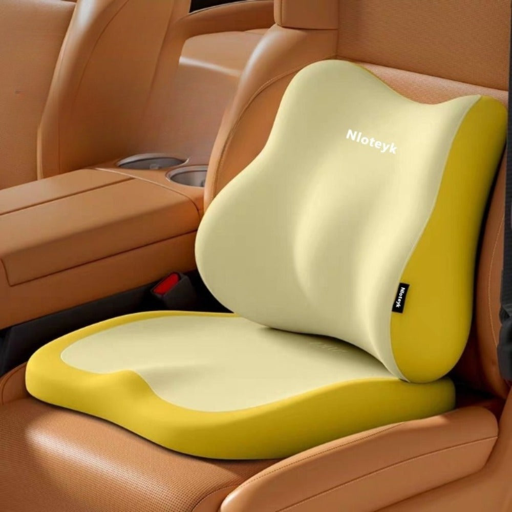 Car Seat Cushion Set 2-Piece – Memory Foam Elevated Driving Cushion with Lumbar Support & Neck Pillow, Height Booster for Car & Home Chair, 3 Colors