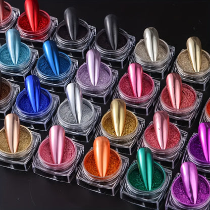 Chrome Holographic Nail Powder Set 36 Colors – Mirror Chrome Glitter Pigment Dust Kit for Gel Nails Acrylic Manicure DIY Nail Art Decoration