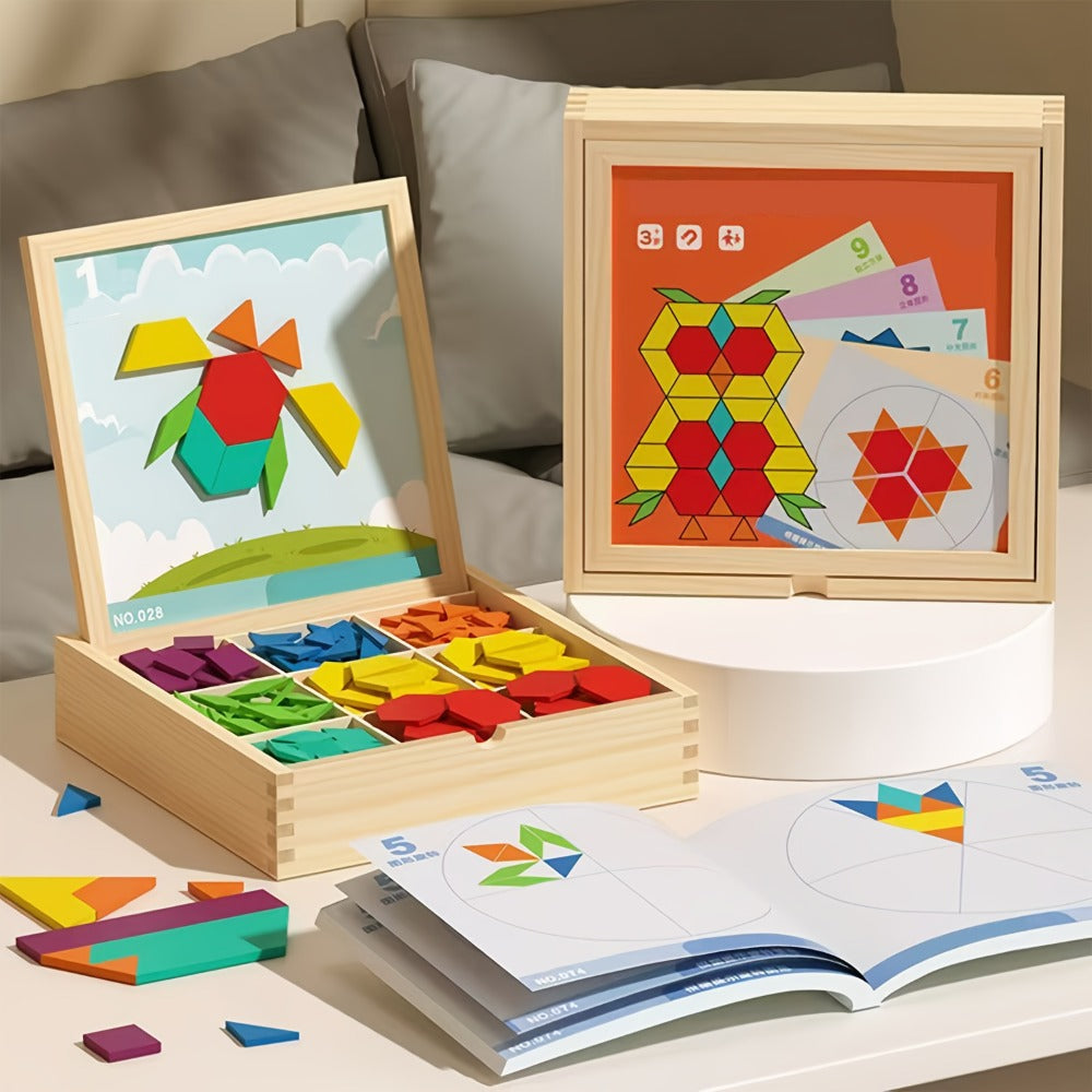 Magnetic Wooden Puzzle Blocks 128 180 220 Piece Set – Geometric Figures Cognitive Learning STEM Toy for Kids, Creative Jigsaw Building Gift for Toddlers & Children