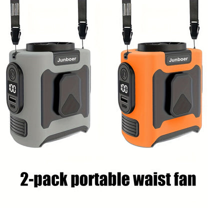 Portable Waist Fan with 10000mAh Power Bank – Wearable Belt Fan, 5-Speed 30000RPM, 40-Hour Cooling, Hands-Free Neck Fan with Dual Clips & Flashlight for Outdoor Camping Travel