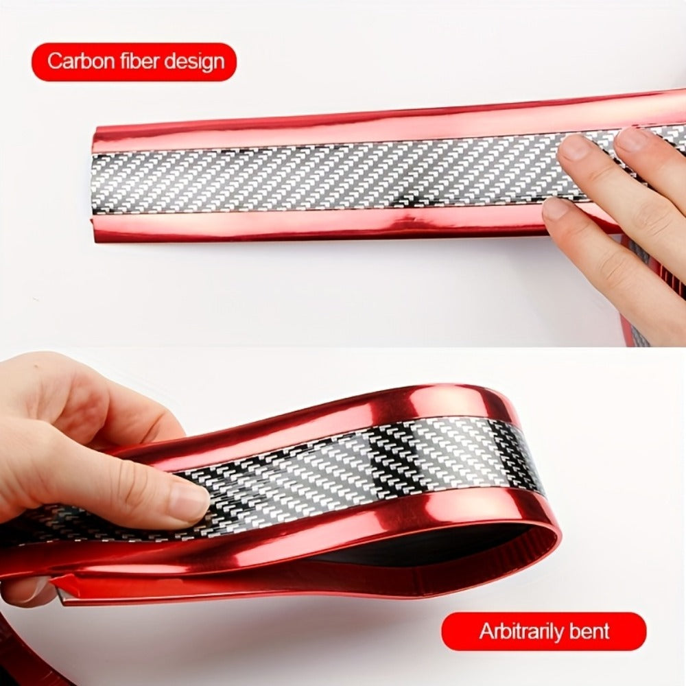 Car Door Guard Scratch Protector 2pcs Carbon Fiber Design - Anti-Scratch Strip for Rearview Mirror & Bumper, Universal Fit in Blue Red Gray