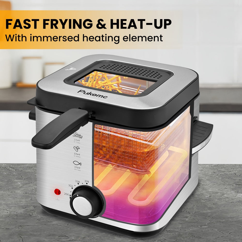 Deep Fryer with Basket 1500W | Adjustable Temperature, Removable Lid & Non-Stick Interior Pot, Viewing Window, Dishwasher-Safe Basket for Home Electric Frying – 1.5L & 2.5L Options, Black