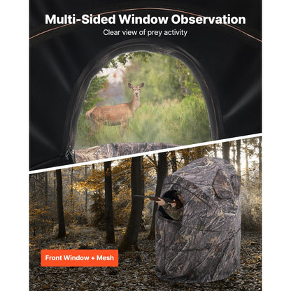 Hunting Blind Ground Blind for Deer Duck Turkey Hunting Single Person Pop Up Blind with Carrying Bag 44x36x53 In Camouflage Waterproof 150D Fabric Silent Half-Zipper Door