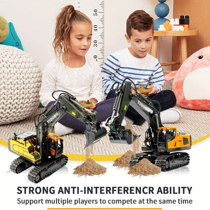 Remote Control Excavator Toy Set for Kids with Metal Shovel Bucket LED Lights & 1200mAh Rechargeable Battery – 2.4GHz RC Construction Vehicle for Boys Ages 6+, Birthday Christmas Gift, Multi-Vehicle Options