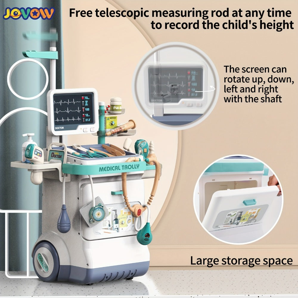 Kids Doctor Kit with Medical Cart Set – Movable Toy Trolley, Stethoscope, Thermometer & Accessories | Doctor Nurse Role Play Toy for Boys & Girls Ages 3 4 5 6, Birthday & Christmas Gift