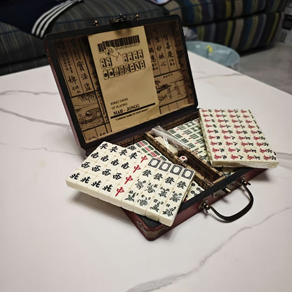 146-Tile Mahjong Set with Chinese Dragon Design - Classic Ivory Style, Durable Vinyl Case, Wind Indicator & Dice | Traditional Chinese Mahjong Game for Family Game Night | Best Gift for Adults