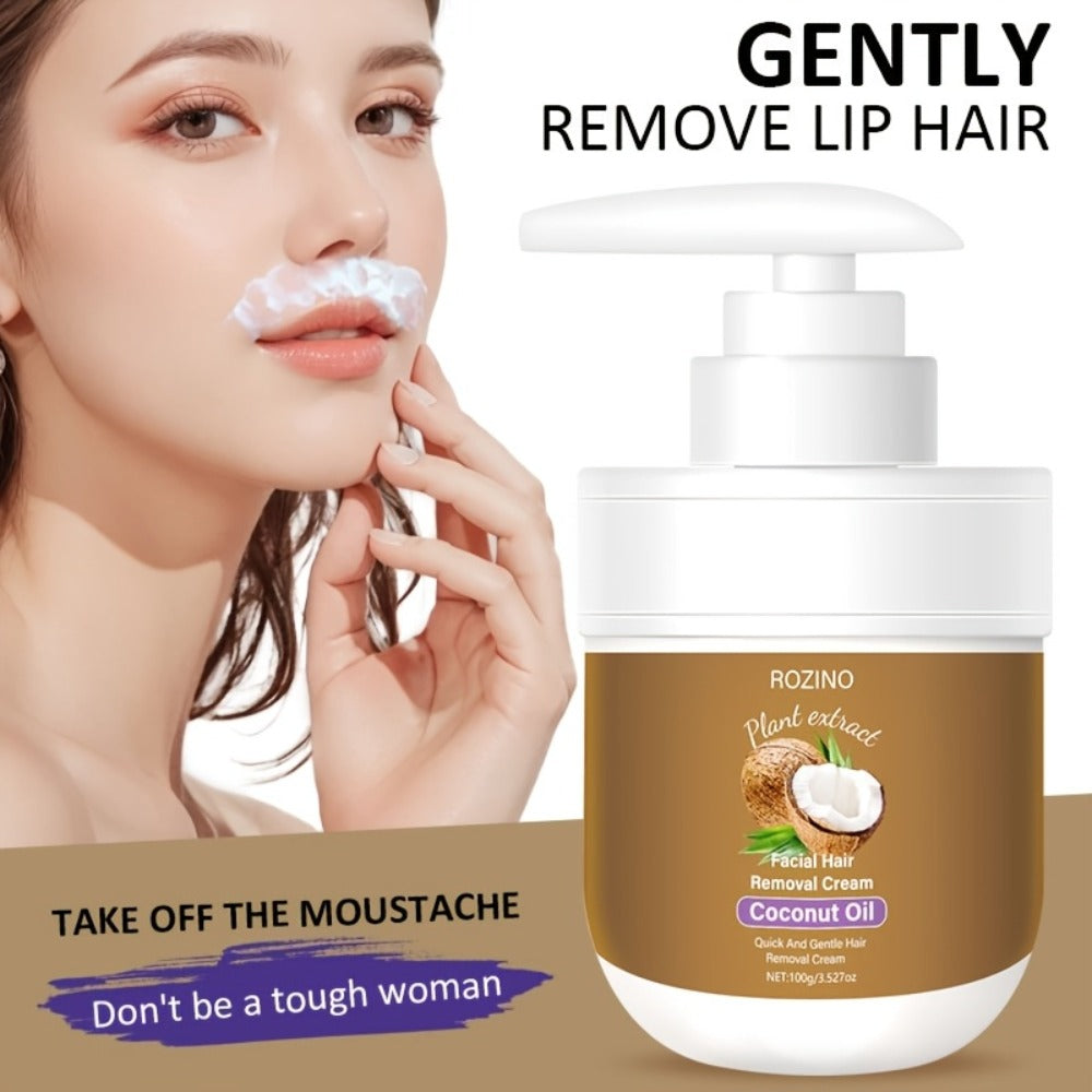 Hair Removal Cream with Coconut Essence & Aloe – Mild Non-Irritating 5-Minute Formula for Underarms, Lips, Arms, Legs, Back & Bikini Area, Gentle Depilatory Cream for Sensitive Skin, 100g