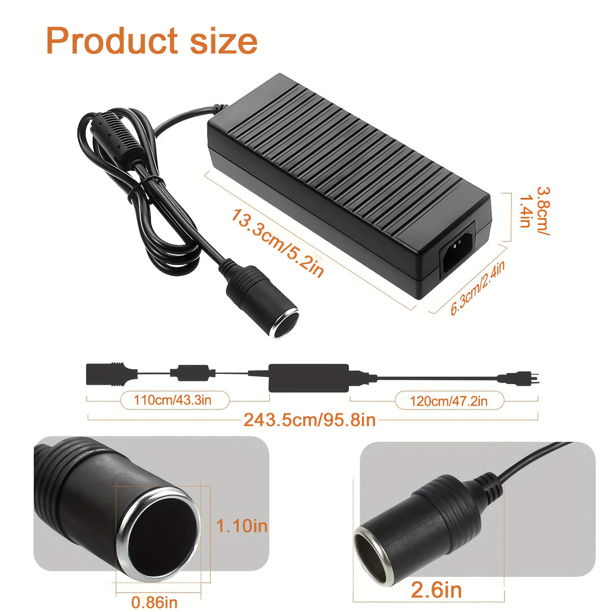 Ac to Dc 110V to 12V Converter, 8A 96W, Car Power Plug Adapter to Wall Plug, 12 Volt Power Supply Adapter for Car Tire Inflator, Compressor, Car Refrigerator, Car Vacuum, Cooler