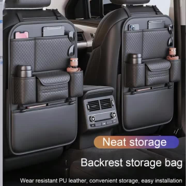 Car Seat Back Organizer – Large Capacity PU Leather Backseat Storage Bag | Multi-Compartment for Tablets, Laptops, Water Bottles | Universal Fit Cars Trucks SUVs