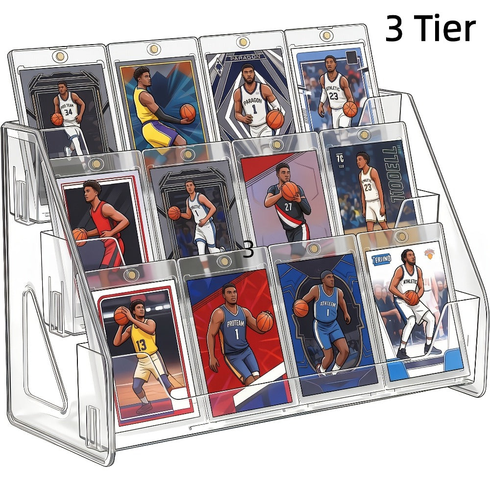 PSA BGS SGC Graded Card Display Stand – 3 or 5-Tier Vertical Collectible Card Showcase, Snap-In Assembly No Tools Desktop Holder for Baseball Basketball Pokemon MTG Trading Cards