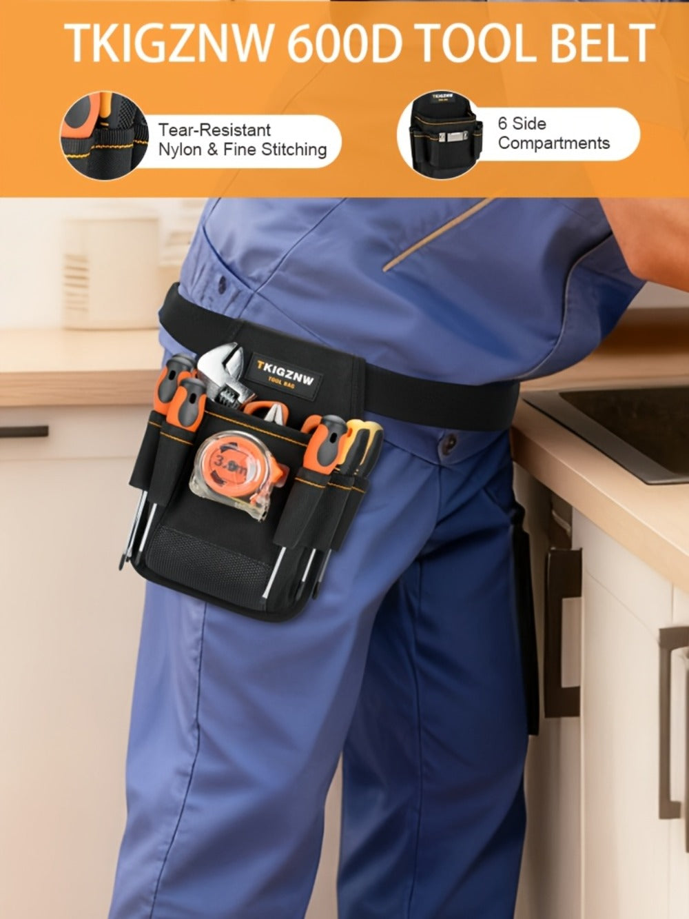Tool Bag Heavy Duty 7-Pocket PVC Organizer for Mechanics & Electricians – Multi-Pocket Hand Tool Storage Bag, Portable Jobsite Toolbag for Plumbers, Contractors & DIY