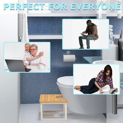 Squat Toilet Stool with Non-Slip Bamboo Surface - Ergonomic Bathroom Foot Rest for Adults, 400 LBS Capacity, Wide Stable Base, 7-Inch Height, Stain & Crack Resistant, Fits Most Toilets, White & Black