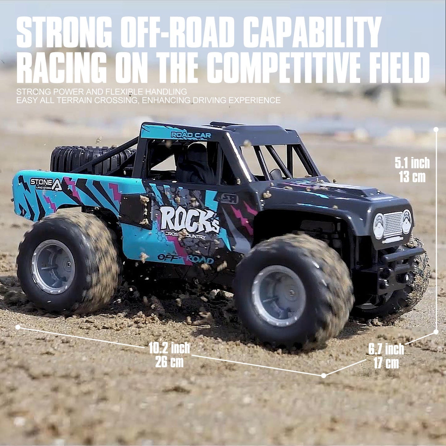 Amphibious RC Car 1:16 Scale 4WD Waterproof Land & Water Remote Control Monster Truck – 2 Rechargeable Batteries, All-Terrain RC Truck for Boys Kids Ages 4+, Birthday Christmas Gift