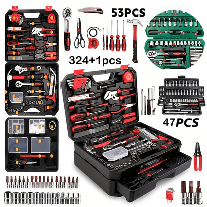 Professional Automotive Tool Kit – 53 / 47 / 324-Piece Master Mechanic Set with Ratchet Wrench & Screwdriver Set for Car, Bike & Motorcycle Maintenance, Compact Portable All-in-One Toolbox