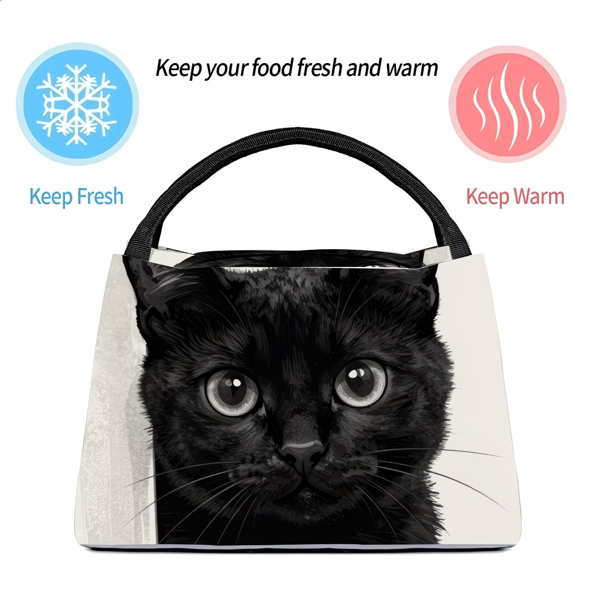 Black Cat Pattern Insulated Cooler Bag - Reusable Thermal Lunch Tote 11x6.3x6.7", Polyester, Keeps Food Hot & Cold, Portable for Picnic, Camping, Work & School, Cute Birthday Gift for Cat Lovers, Women & Kids