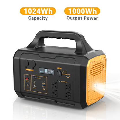 Portable Power Station, 300W/600W/1000W Solar Generator, 294Wh/642Wh/1075Wh Backup Lithium Battery, 120V/1000W AC Outlet, Solar Powered Generator for RV Camping Outdoor Hiking Fishing Emergency