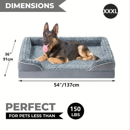 Orthopedic Dog Sofa Bed C-Shape Bolster – Washable Removable Cover, 3-Inch Thick Anti-Anxiety Plush, Nonskid Bottom for Extra Large Dogs, M to XXXL, Grey