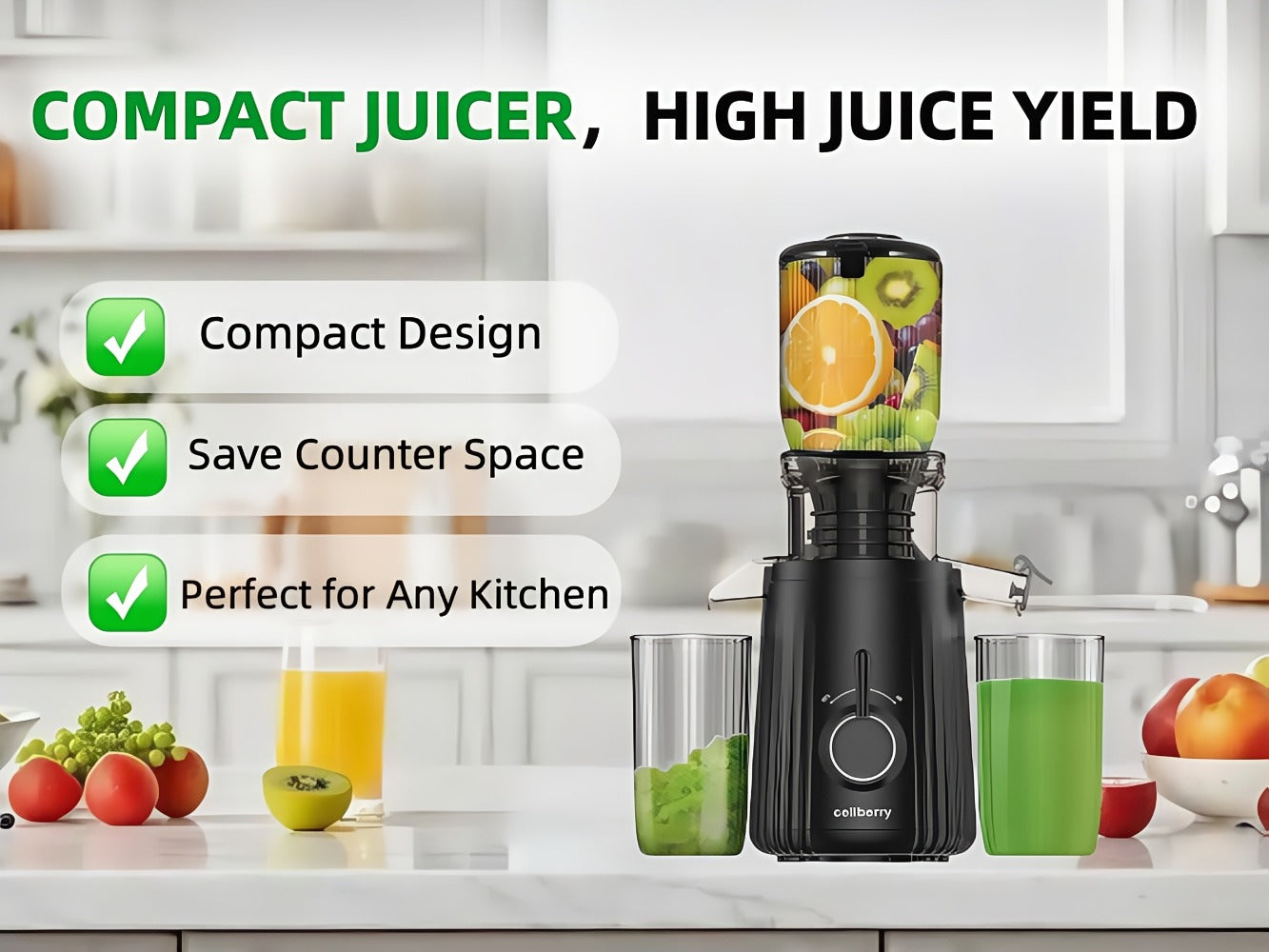 Masticating Juicer Cold Press - 4.25" Wide Feed Chute Auto-Feed Slow Juicer for Whole Fruits & Vegetables, 98% Juice Extraction, Quiet Motor, Easy to Clean, Compact for 1-2 People, Multiple Colors