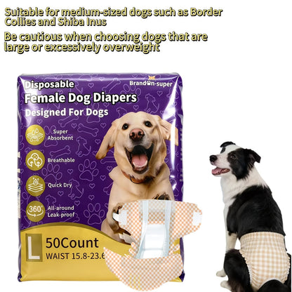 Disposable Dog Diapers 50-Pack for Male & Female Dogs - Super Absorbent Leak-Proof Pet Nappies, Comfortable Fit for Puppies, Senior Dogs, Incontinence & Post-Surgery Recovery, XXS to L