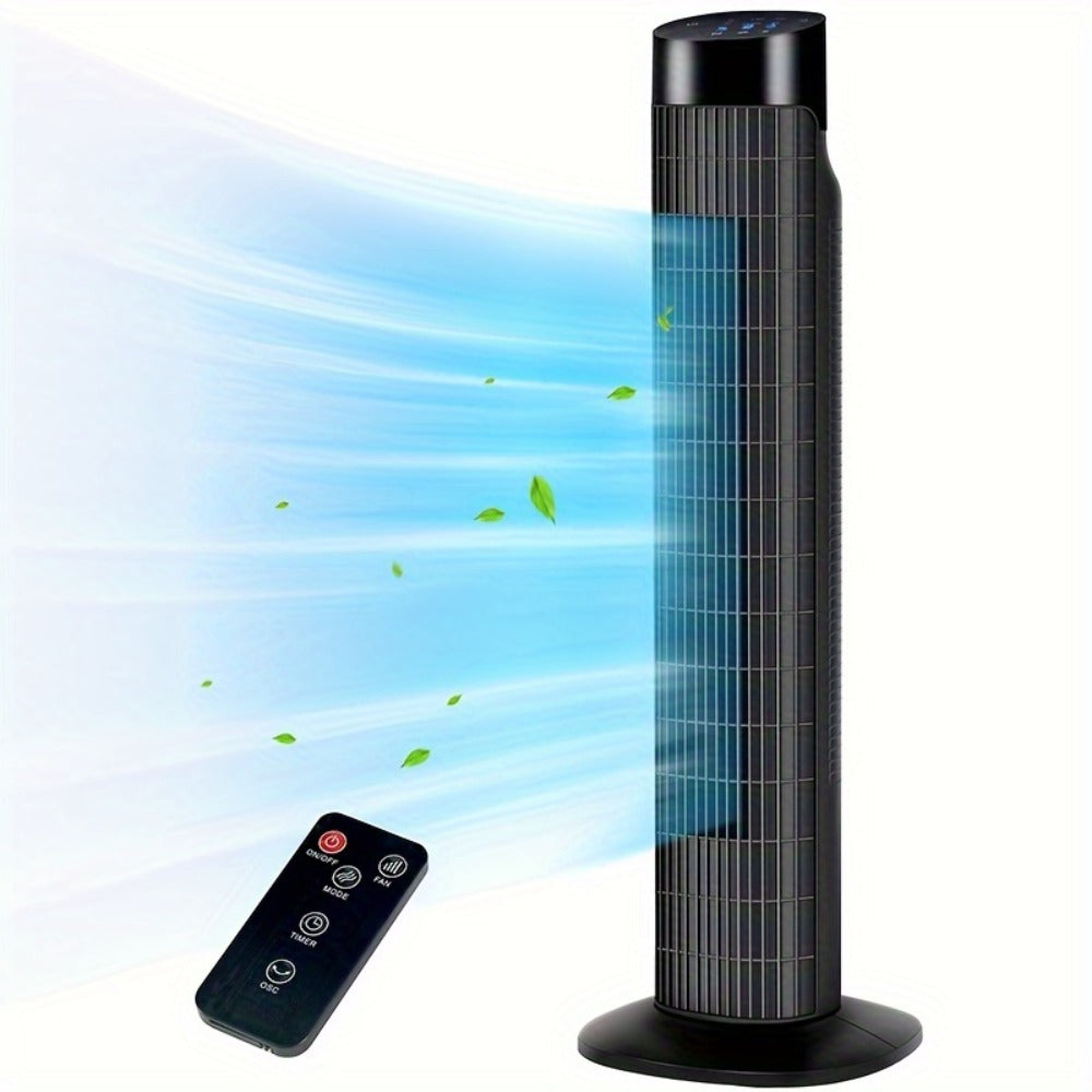 Tower Fan 31 Inch Bladeless | 80° Oscillating Standing Fan with Remote Control, 7.5H Timer & 3-Speed Settings, Quiet Cooling Fan for Bedroom, Living Room & Office – Black & White