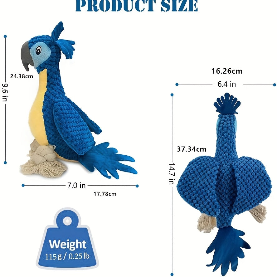 Squeaky Dog Toy Plush Parrot with Rope Interactive Chew Toy Soft Durable Stuffed Animal for Teething Puppies Small Medium Large Dogs All Breeds