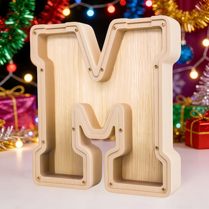 Alphabet Letter Piggy Bank A-Z Wooden Coin Bank Large Capacity Transparent – Personalized Savings Box for Kids | Back to School, Christmas & Birthday Gift