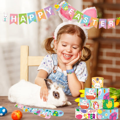 Easter Slap Bracelets for Kids 72 Pcs Bulk – Easter Basket Fillers Egg Hunt Prizes Classroom Rewards & Party Favors for Boys & Girls – PVC Snap Bracelets for Easter Spring Celebrations & School Events