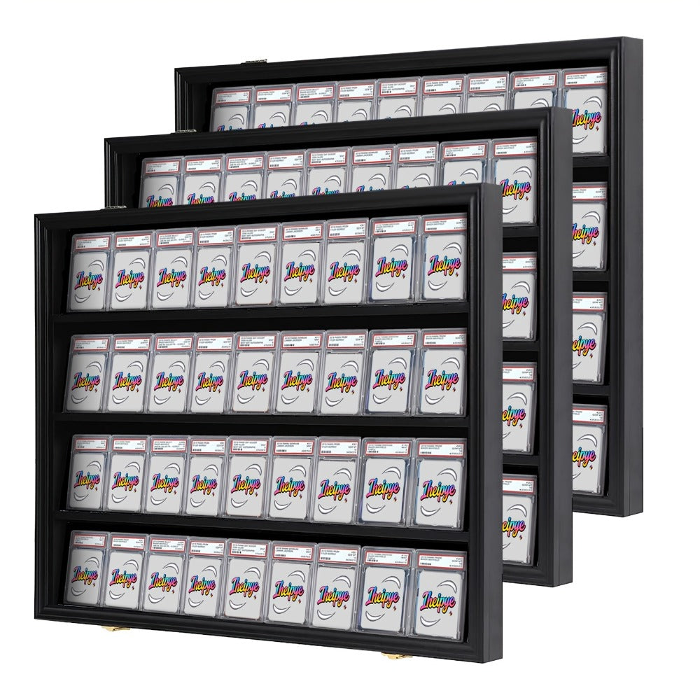 Sports Card Display Case 36 Slots Lockable Wall Frame – UV Protection Acrylic | Baseball Basketball Football Hockey Trading Cards | Black Cabinet Collector Gift