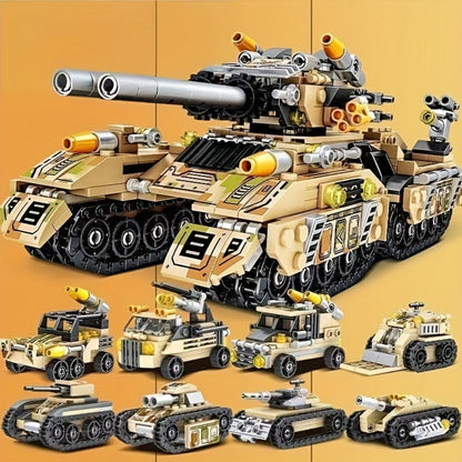 Snow Tank Building Block Set 8-in-1 1628pcs – 9 Variable Military Armored Vehicle Models, Premium ABS DIY Construction Kit for Adults & Teens Ages 14+, Birthday Christmas Halloween Gift