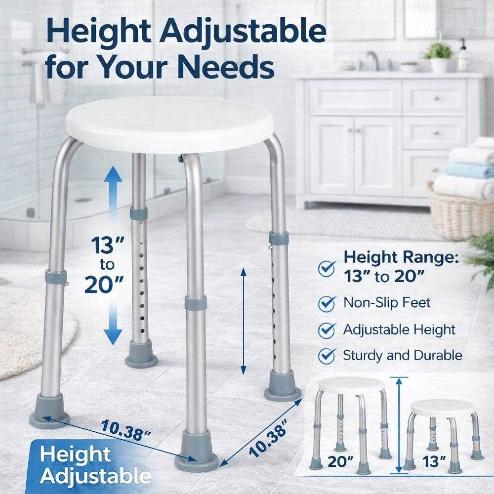 Shower Chair with Armrests & Backrest – Height Adjustable Aluminum Bath Seat, 350 LBS Capacity, Non-Slip Rubber Feet, Cushioned Support for Elderly, Disabled & Post-Surgery, Fits Most Showers & Tubs