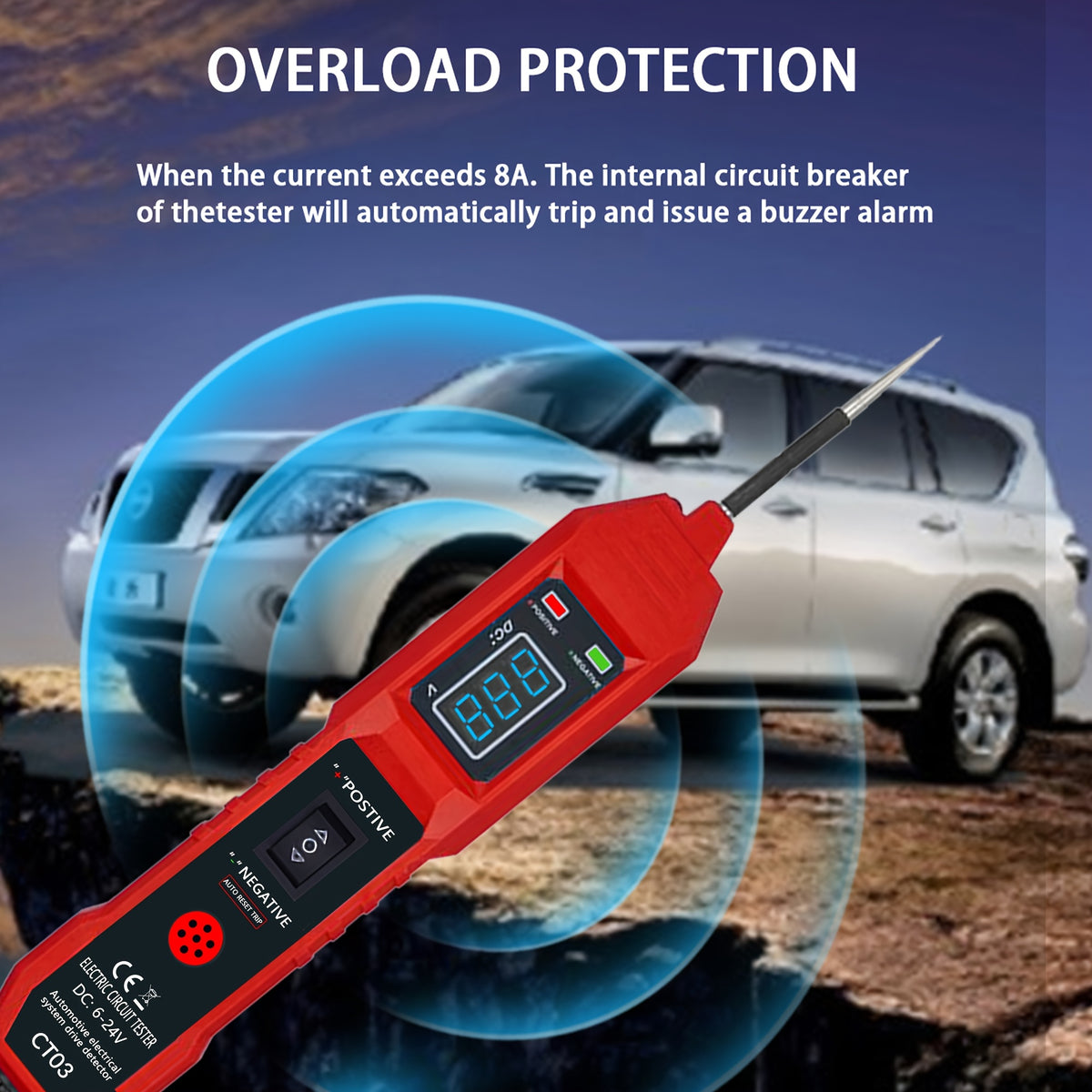 Universal Automotive Circuit Tester Kit with 6-24V Voltage Display LED & Buzzer Alert for Cars & Motorcycle