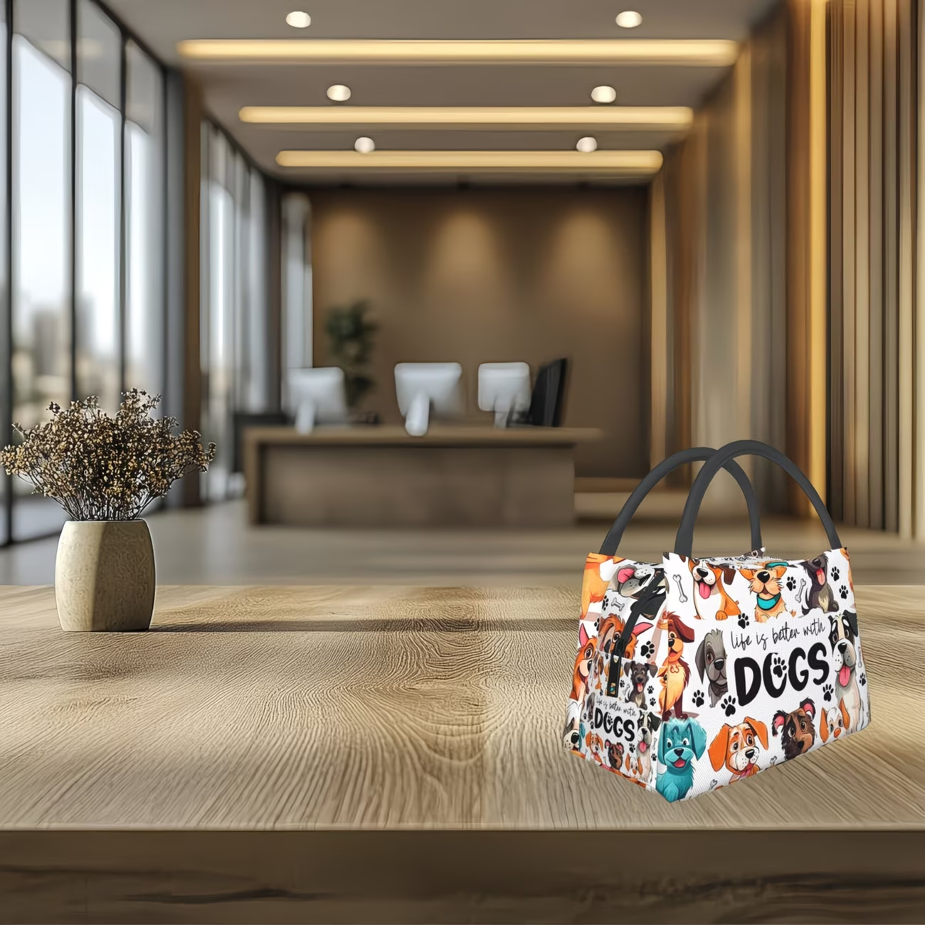 Insulated Lunch Bag with Dog Print - Portable Thermal Cooler Tote for Camping, Picnic & Beach | Reusable Polyester Lunch Box for Women Men Kids, Festive Gift for Christmas Birthday Valentine