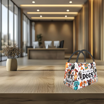 Insulated Lunch Bag with Dog Print - Portable Thermal Cooler Tote for Camping, Picnic & Beach | Reusable Polyester Lunch Box for Women Men Kids, Festive Gift for Christmas Birthday Valentine