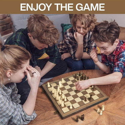 Magnetic Wooden Chess Set 15 Inch – Folding Portable Chessboard with Handmade Pieces, Tournament & Travel Chess Game for Adults Kids Beginners, Birthday Christmas Gift