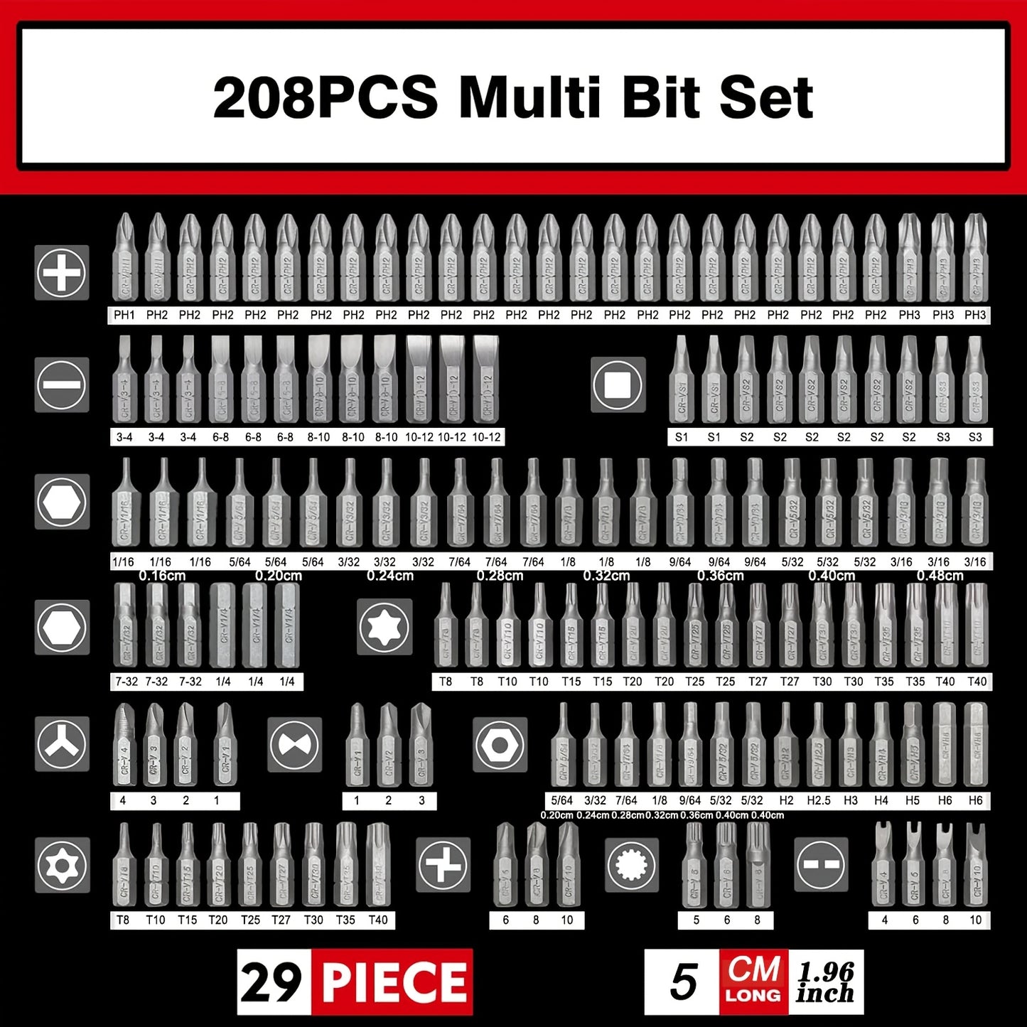 208pcs Of Screwdriver Bit Kit, Impact Bit Kit, High-carbon Steel Drill Bit Kit, with Safety Drill Bit, Nut Driver, Torx, Slotting, Phillips, Square, Hexagonal, Sleeve, Toolbox
