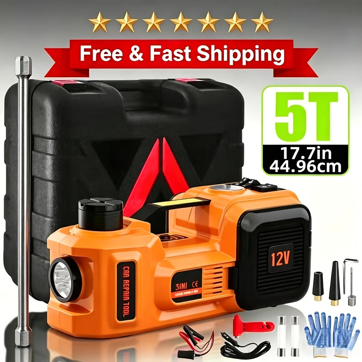 KD FANS Hydraulic Car Jack 12V Electric Jack Kit - 5 Ton/11, 000 LBS Portable Electric Vehicle Jack Kit, Off-Road Emergency Roadside Kit with Raised Wrench And Air Compressor for Tire Change And Garage Repair, Without Battery